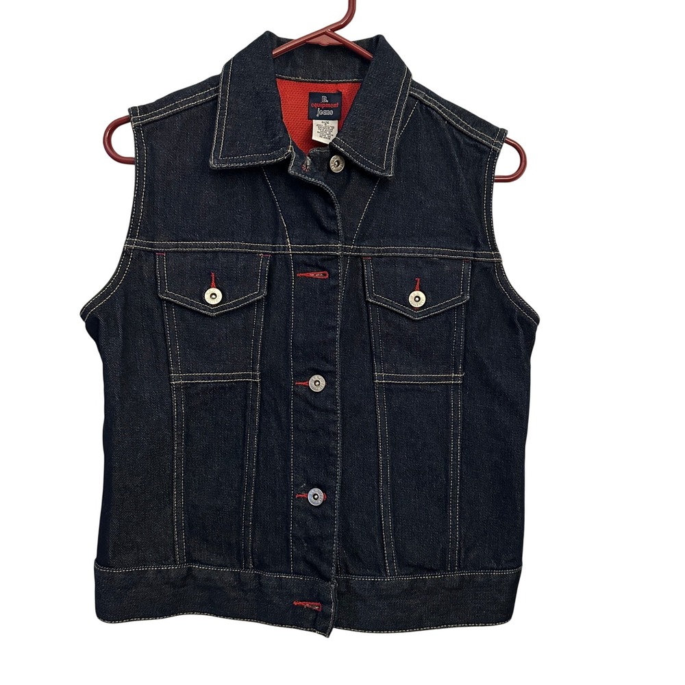 B.β Equipment Jeans Denim Vest Womens S Dark Blue Excellent Contrast Stitching